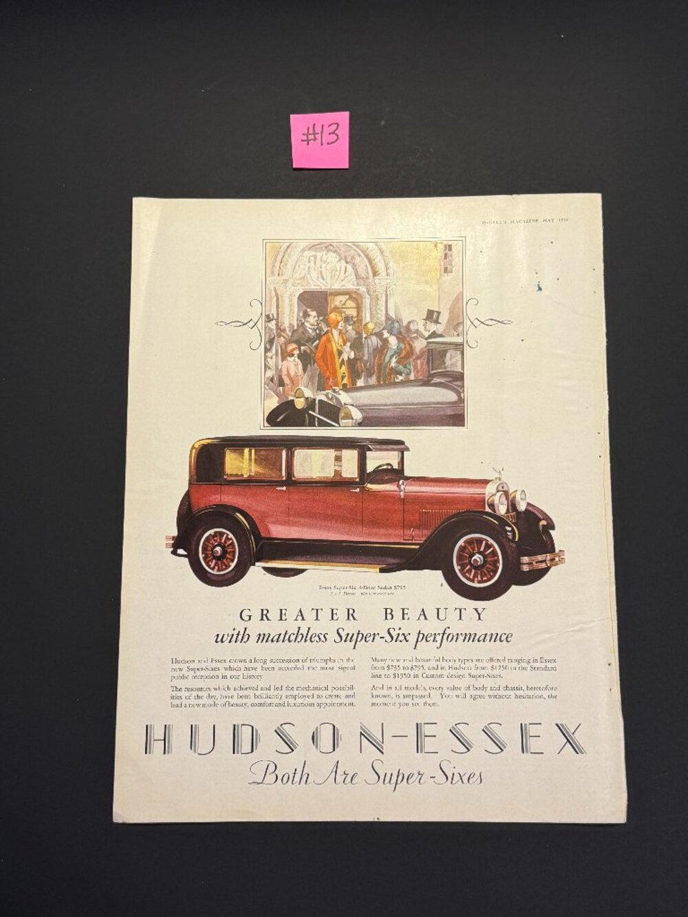 Antique Hudson-Essex Super Six Auto McCalls Magazine Advert May 1928 (AD013)